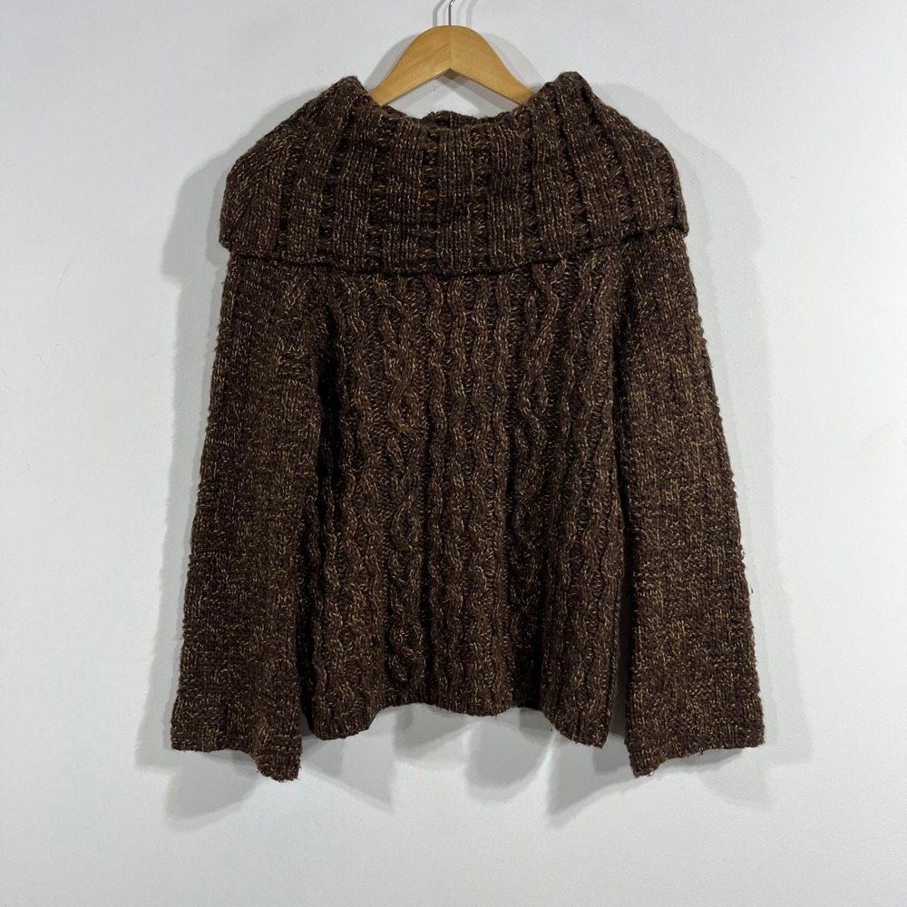 Silvia Novelli Granola Whimsigoth Brown Cable Knit Portrait Collar Sweater Large